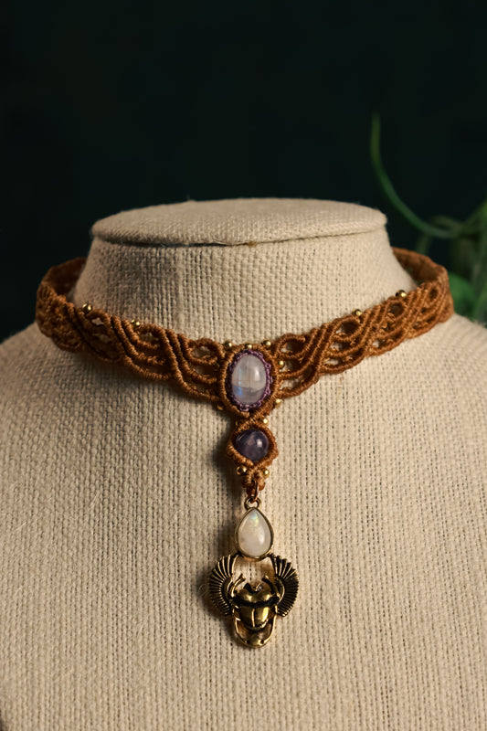 Moontone Amethyst scarab choker
