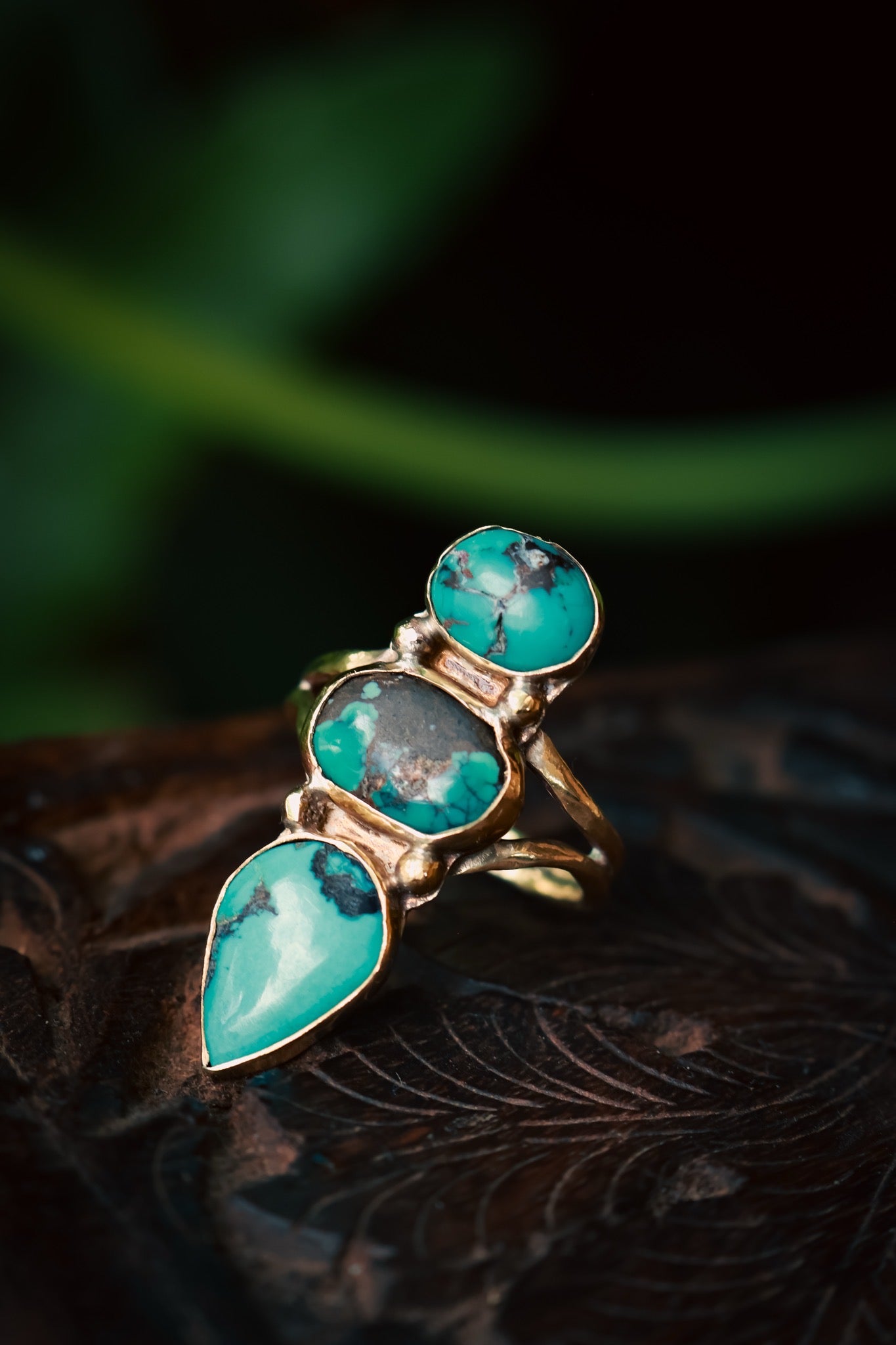 Handmade Triple turquoise ring