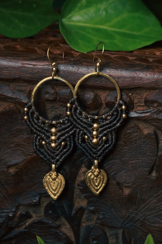 Teardrop Brown macrame earrings