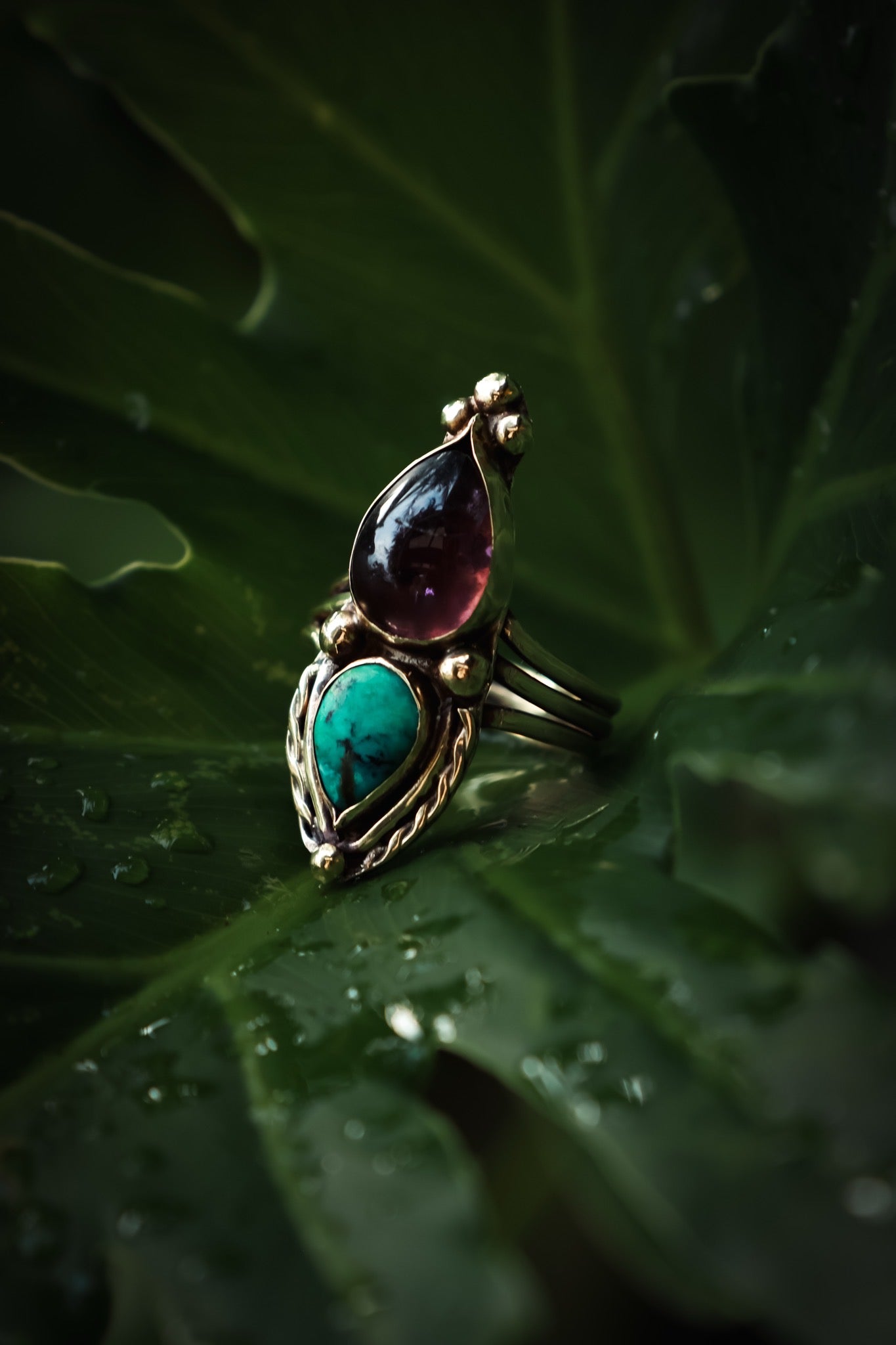 Handmade Amethyst and Turquoise ring