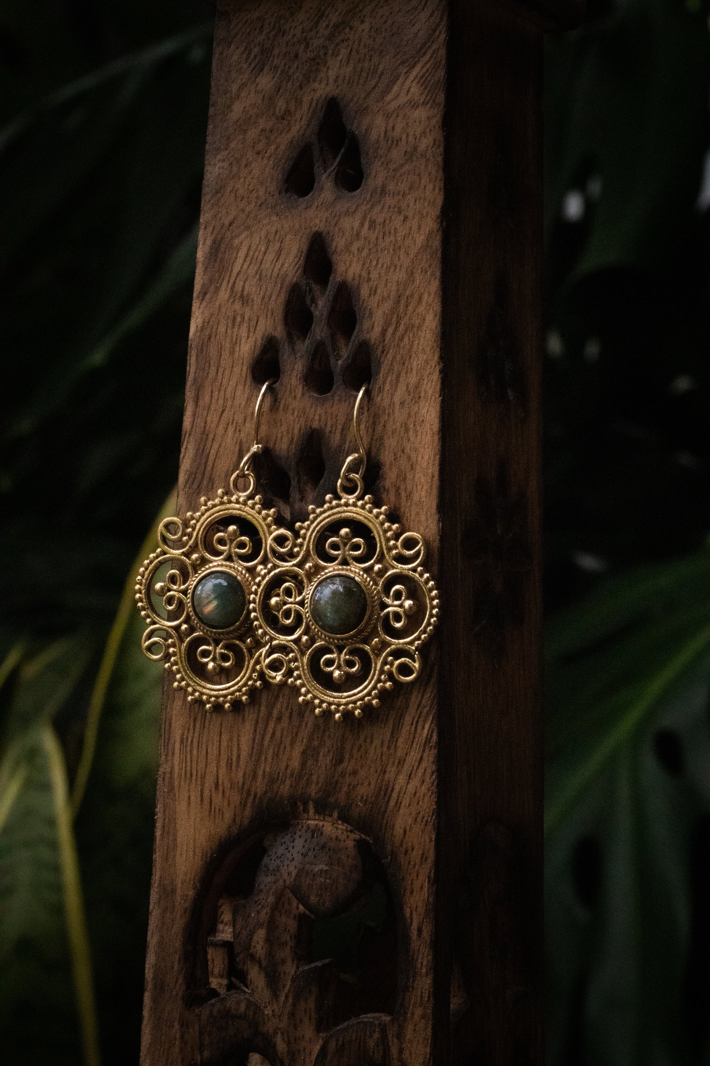 Brass Earring - Labradorite