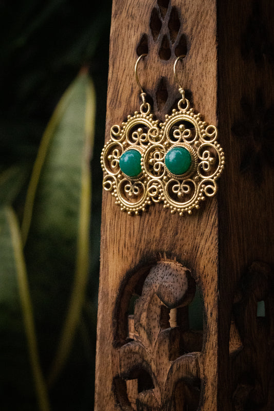 Brass earring - Aventurine