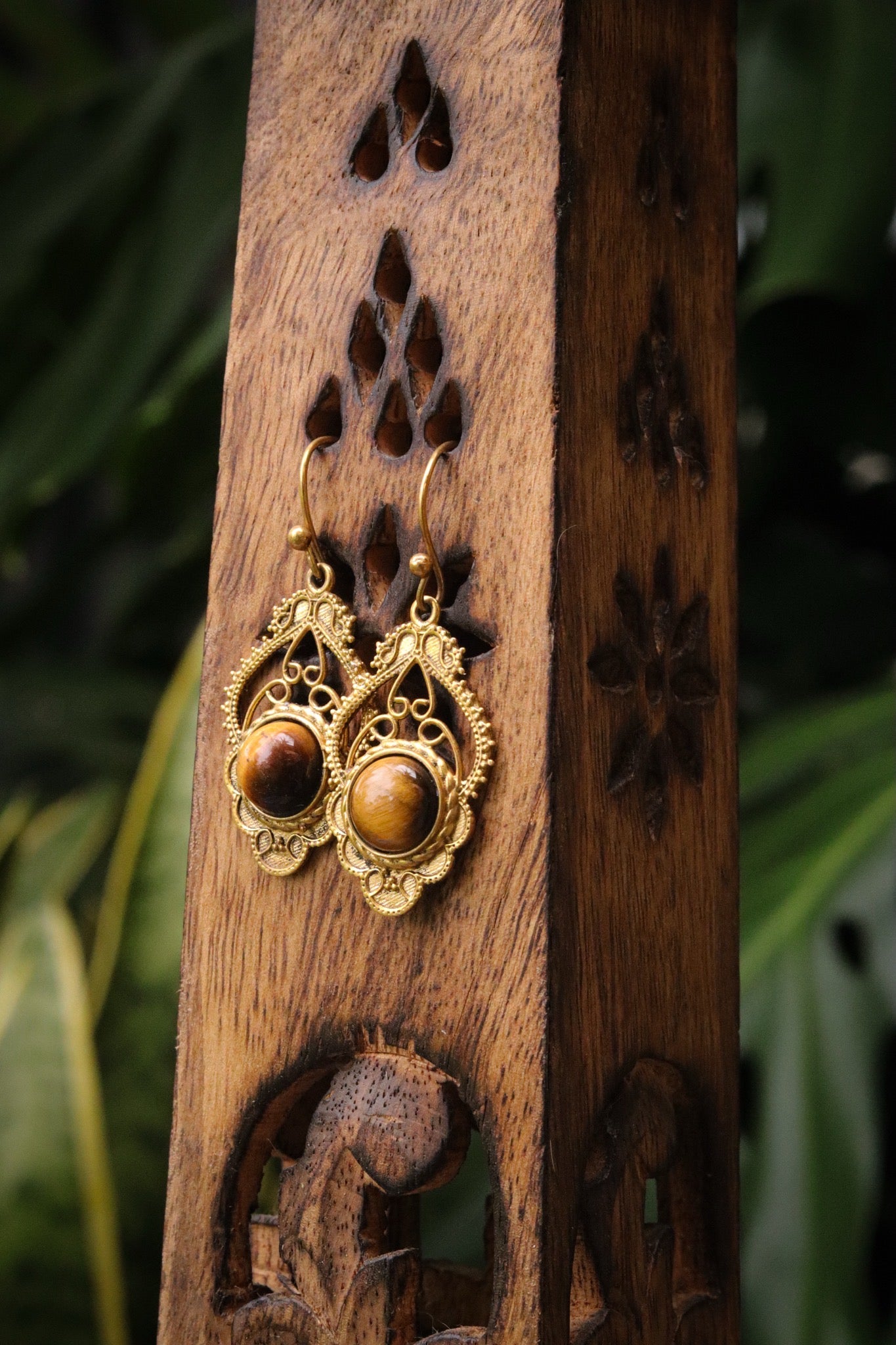 Brass Earring - Tiger Eye