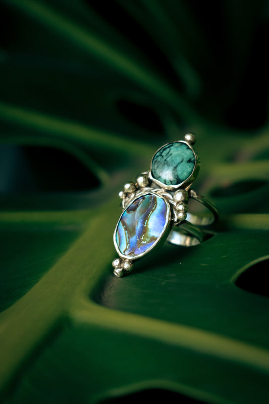 Turquoise and Paua silver ring