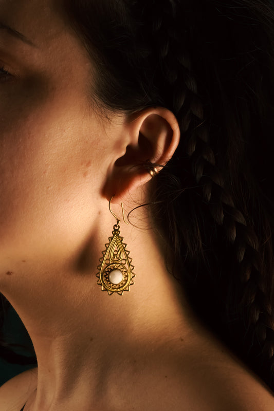 Brass Earrings - Paisley Goddess -Moonstone