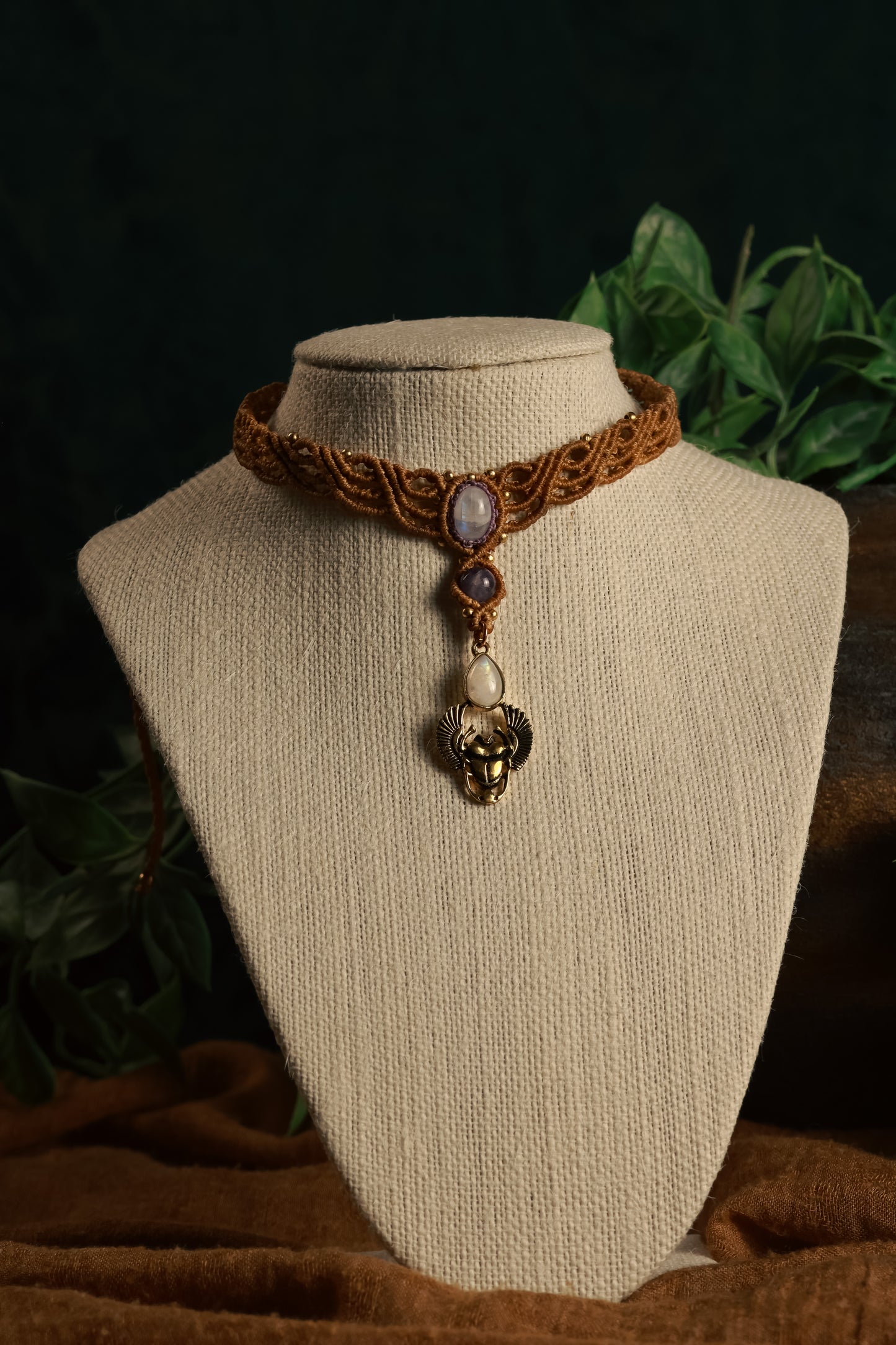 Moontone Amethyst scarab choker