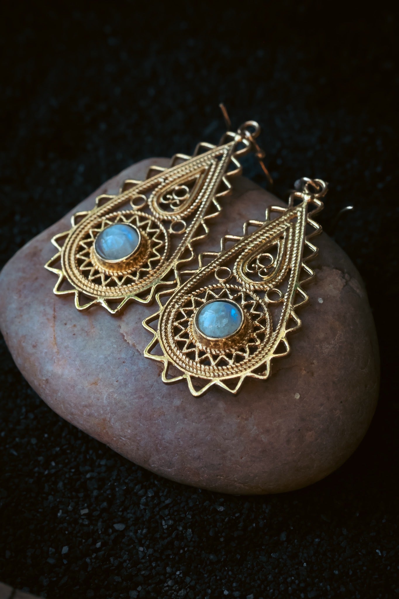 Brass Earrings - Paisley Goddess -Labradorite