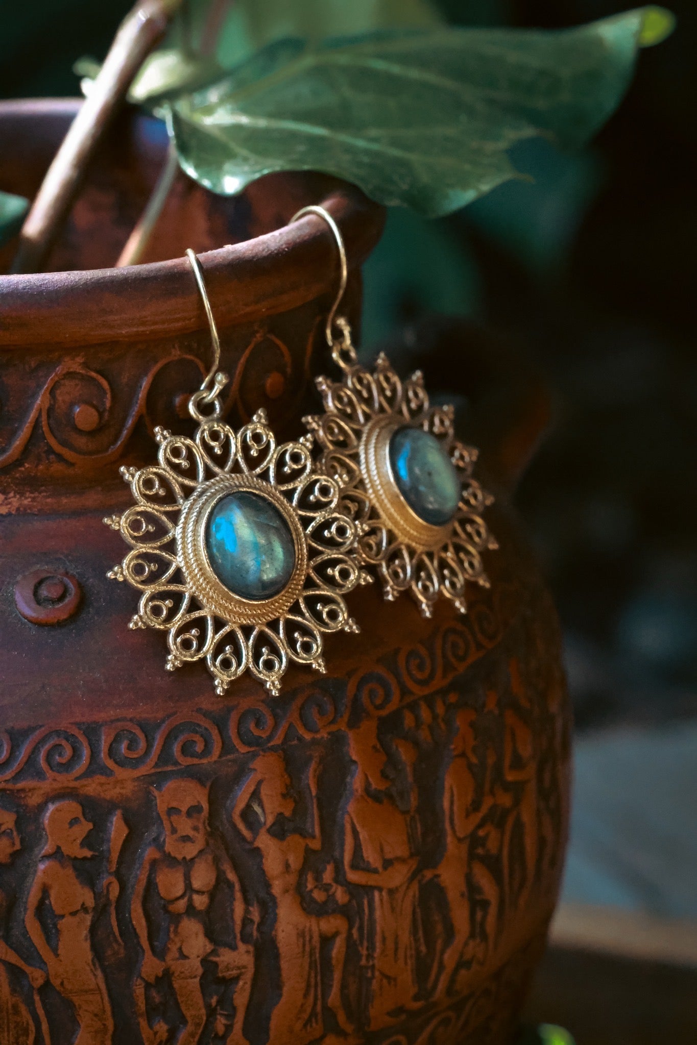 Brass Earrings - Sun Goddess Labradorite