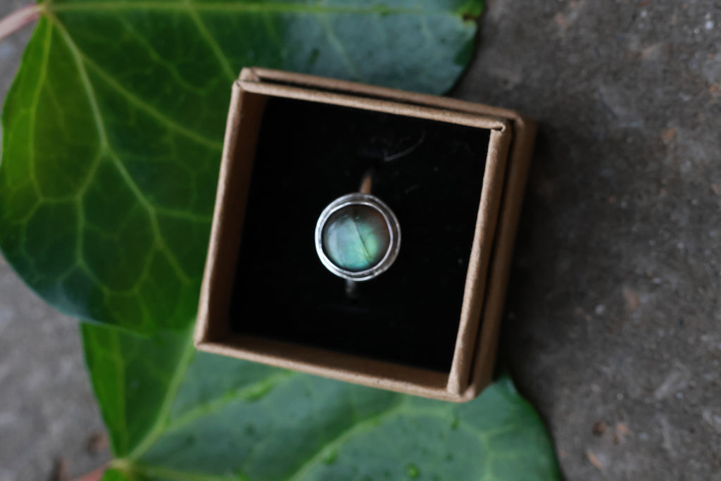 Green labradorite ring 925 silver