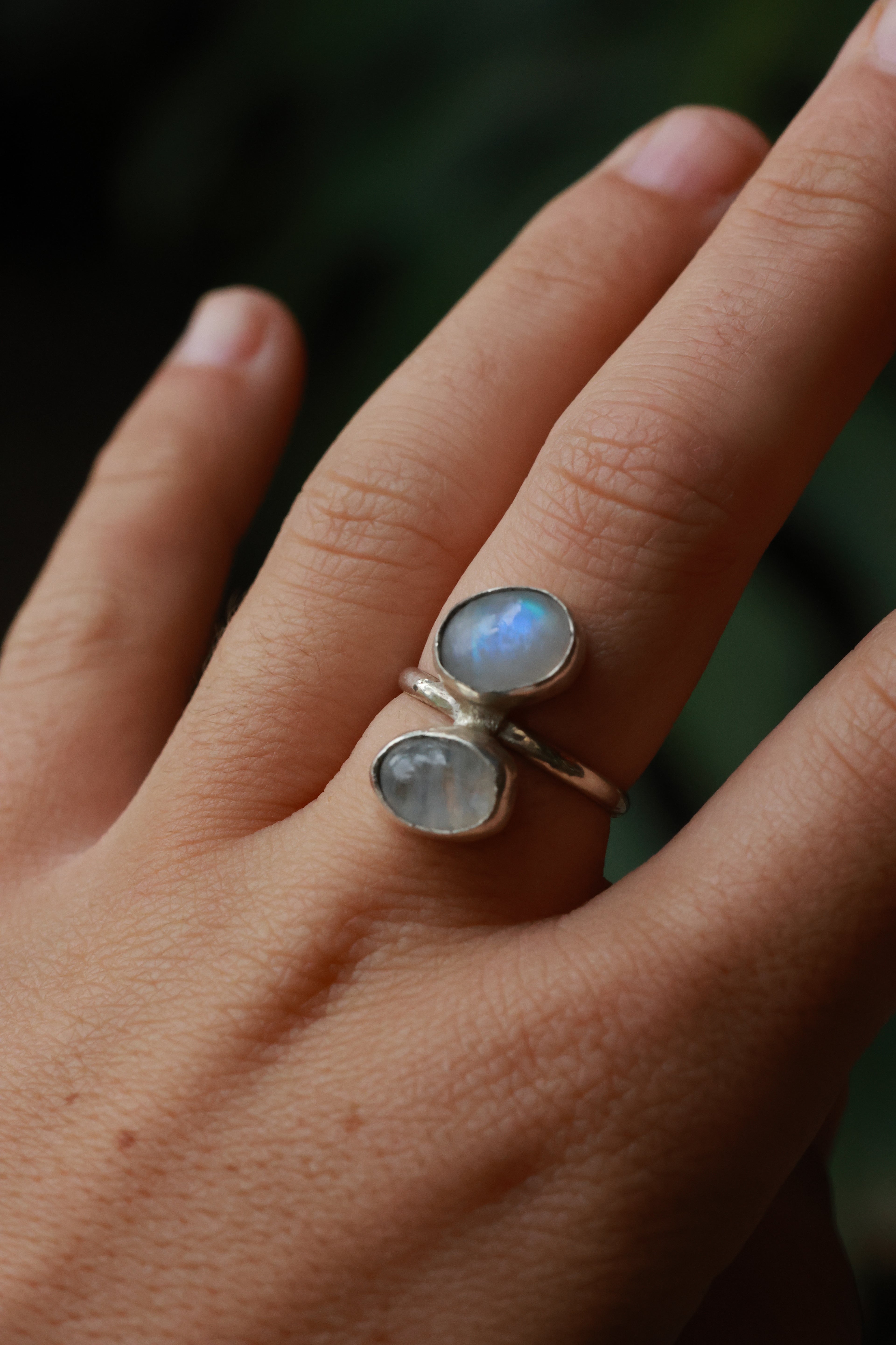 Double moonstone 925 silver ring