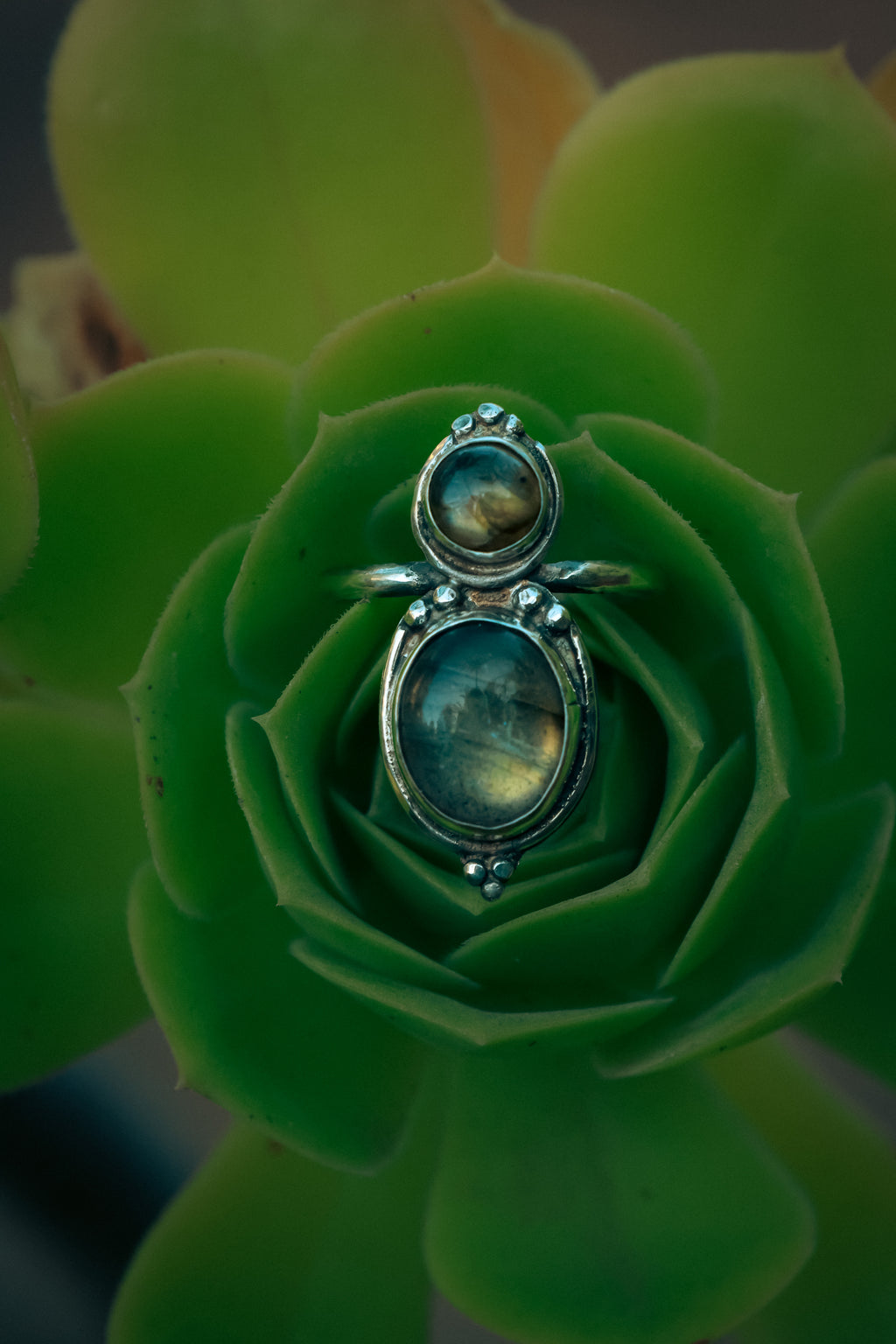 Green Labradorite ring - 925 silver