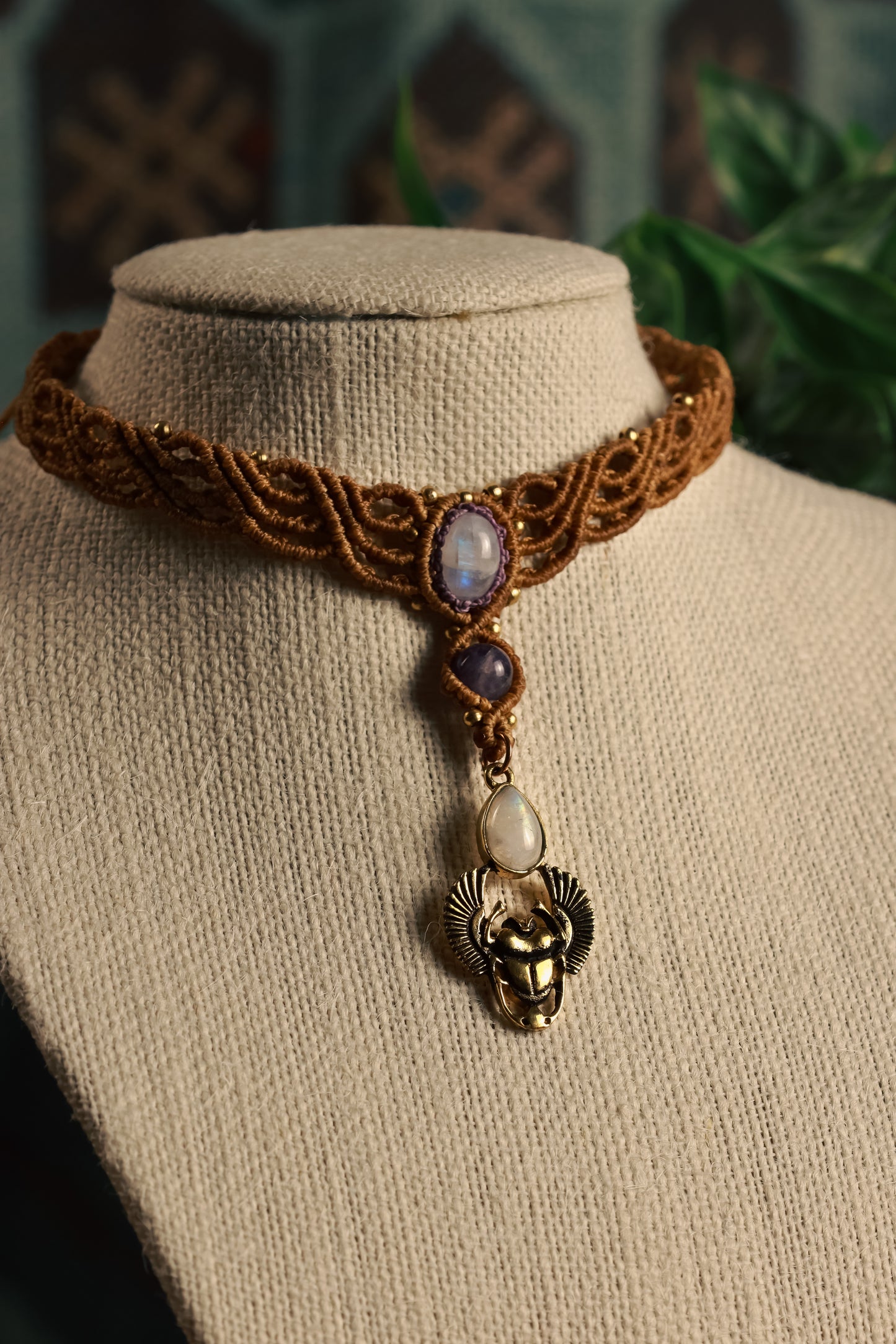 Moontone Amethyst scarab choker
