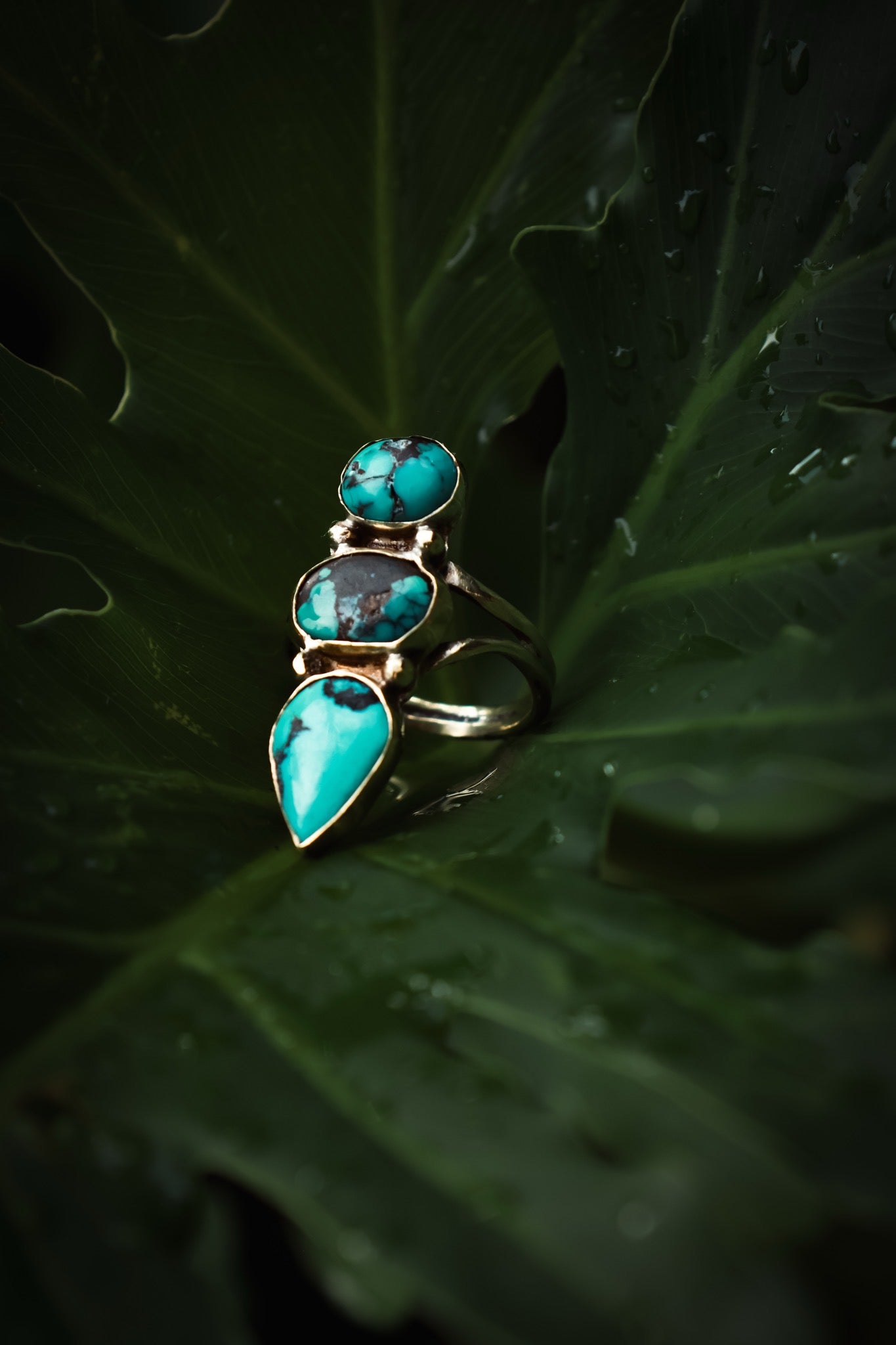 Handmade Triple turquoise ring