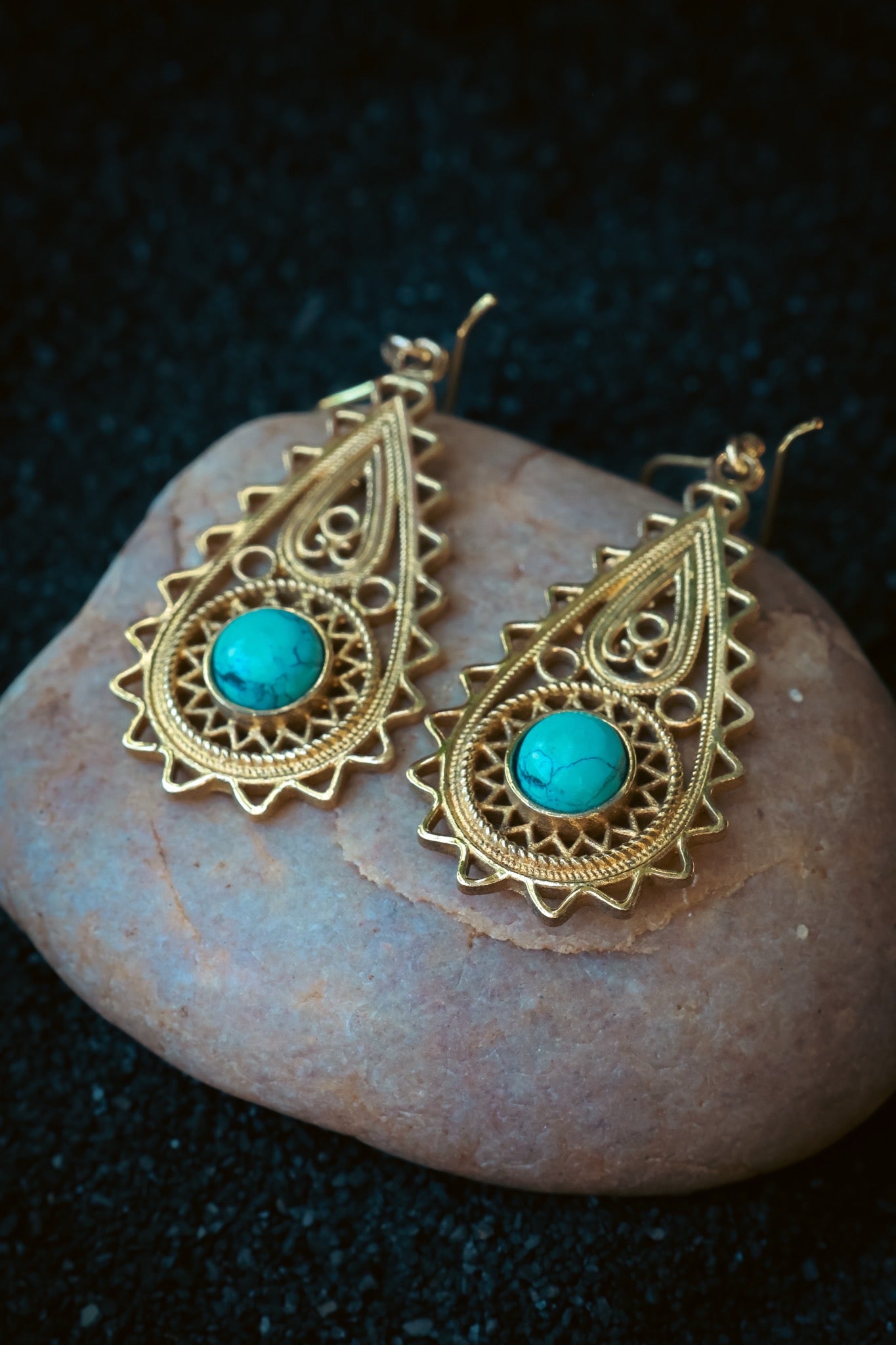 Brass Earrings - Paisley Goddess - Turquoise