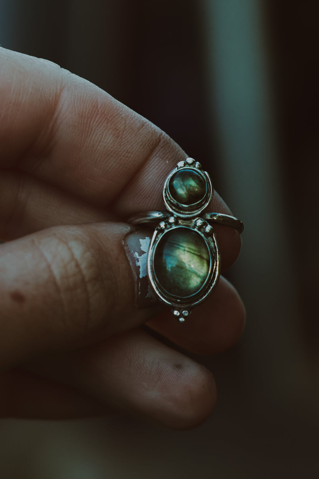 Green Labradorite ring - 925 silver