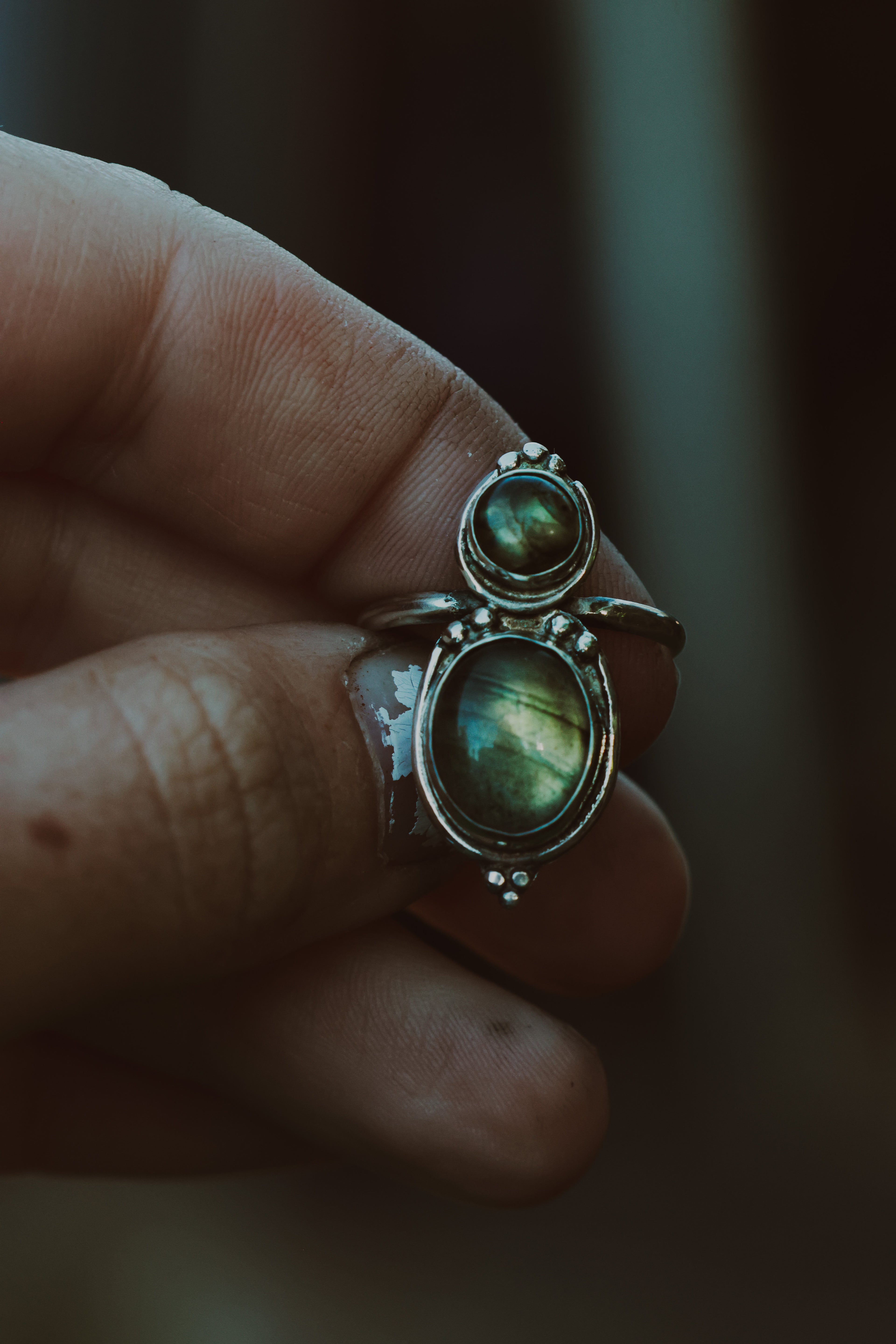 Green Labradorite ring - 925 silver