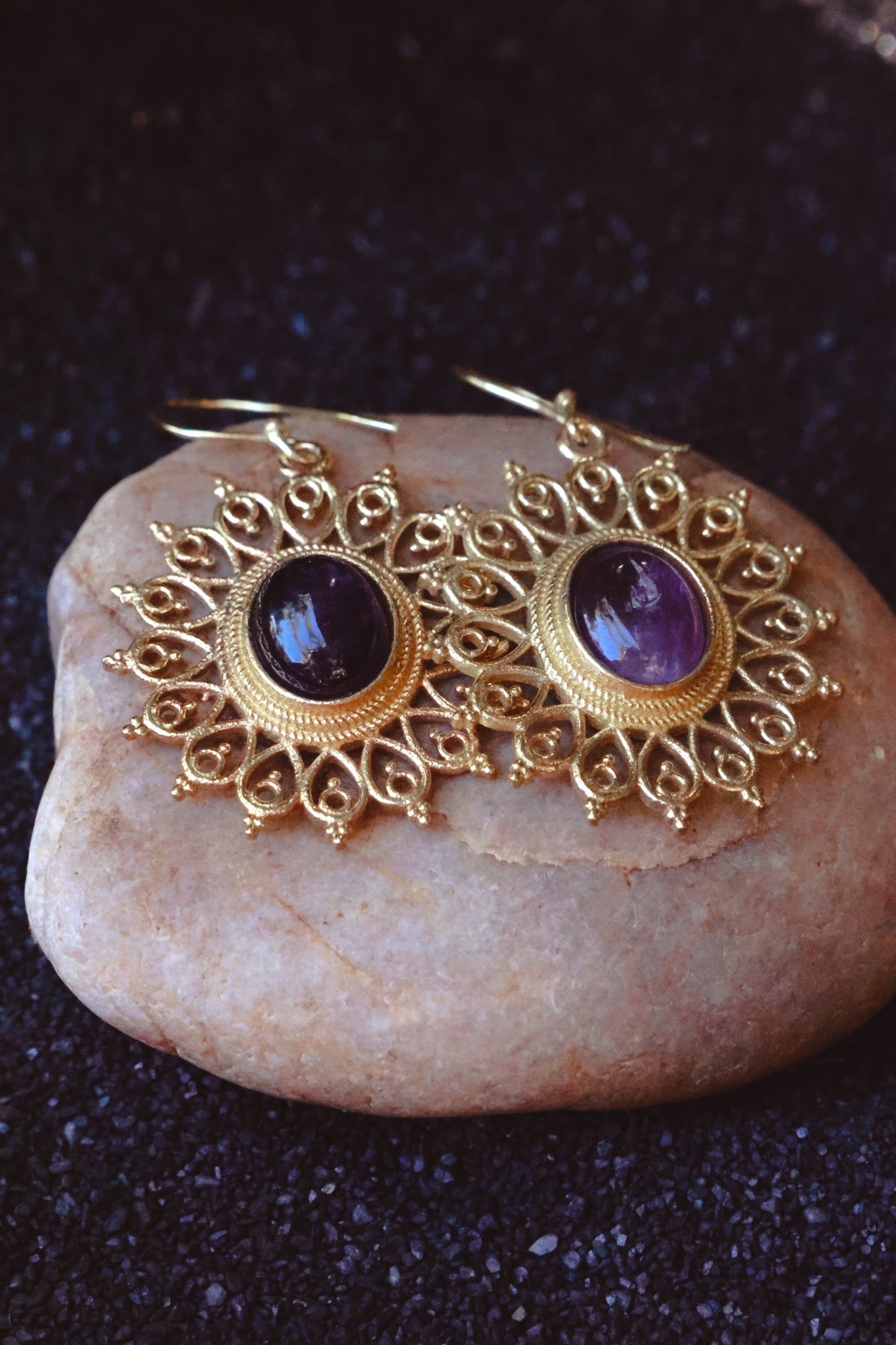 Brass Earrings - Sun Goddess Amethyst