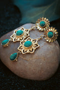 Brass Earrings - Sunflower - Turquoise