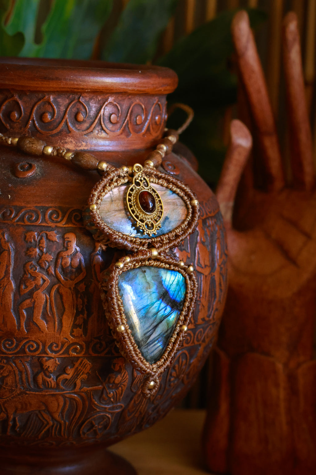 Double labradorite pendant necklace