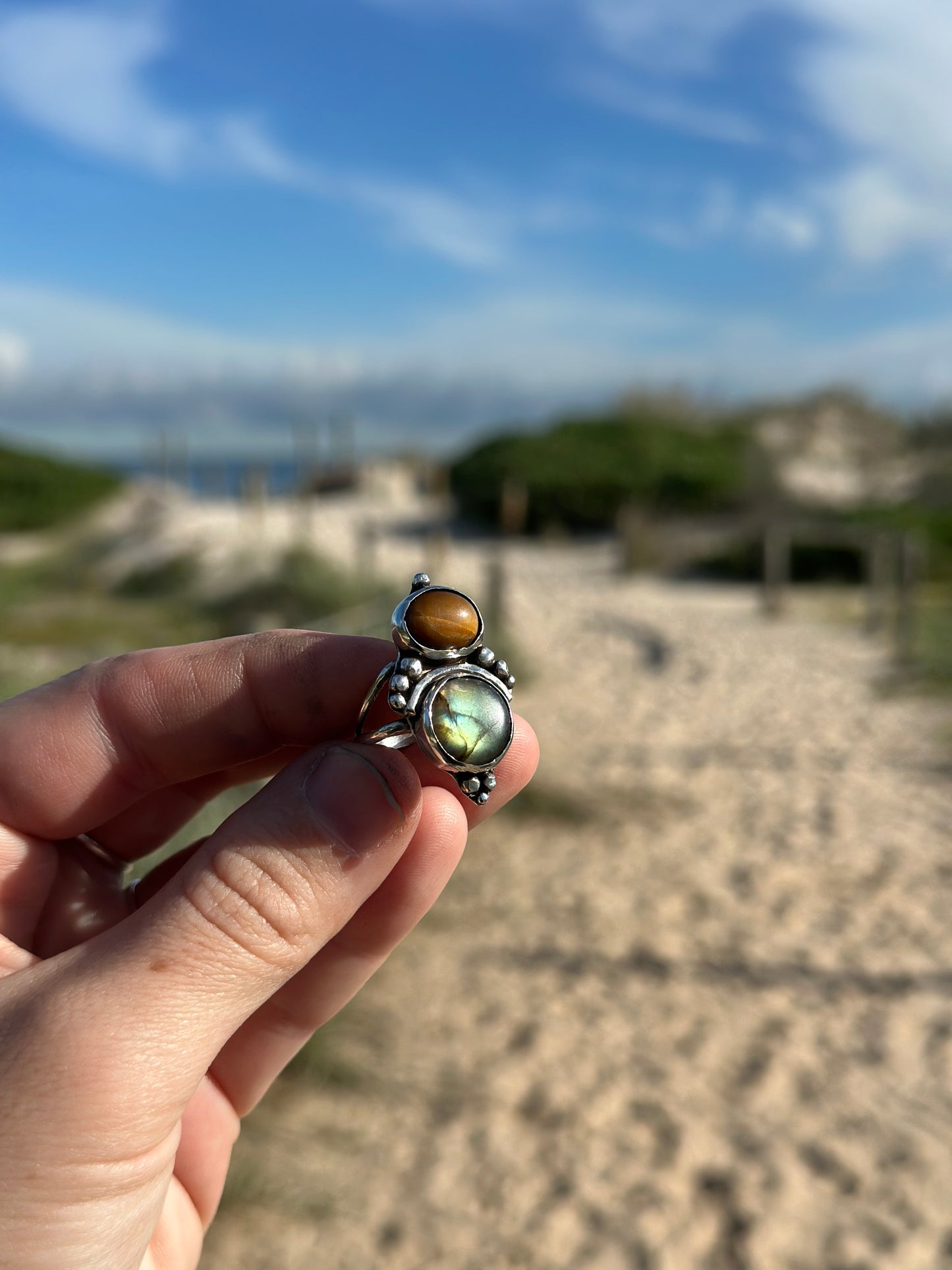 Labradorite and Tiger Eye silver ring