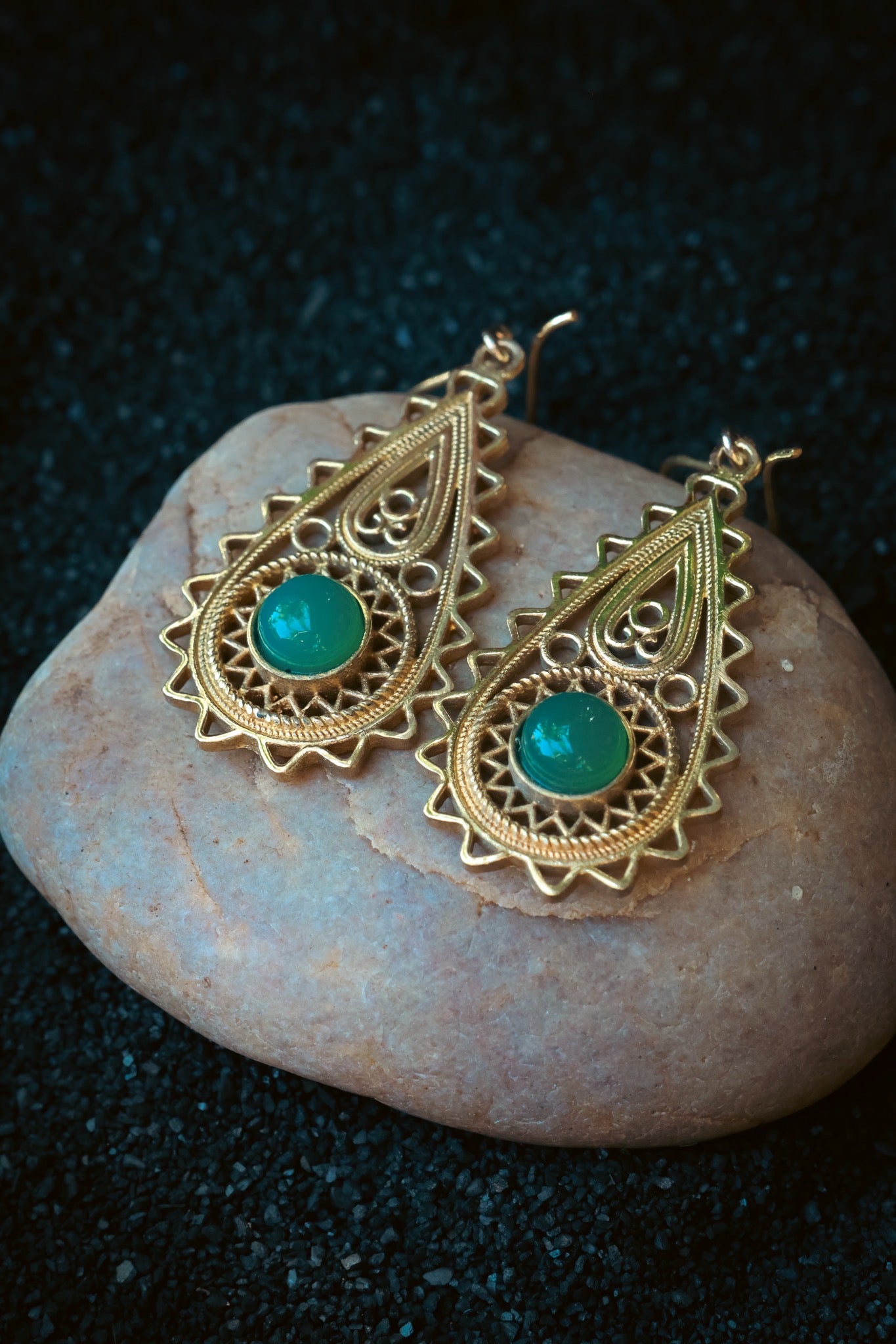 Brass Earrings - Paisley Goddess - Aventurine