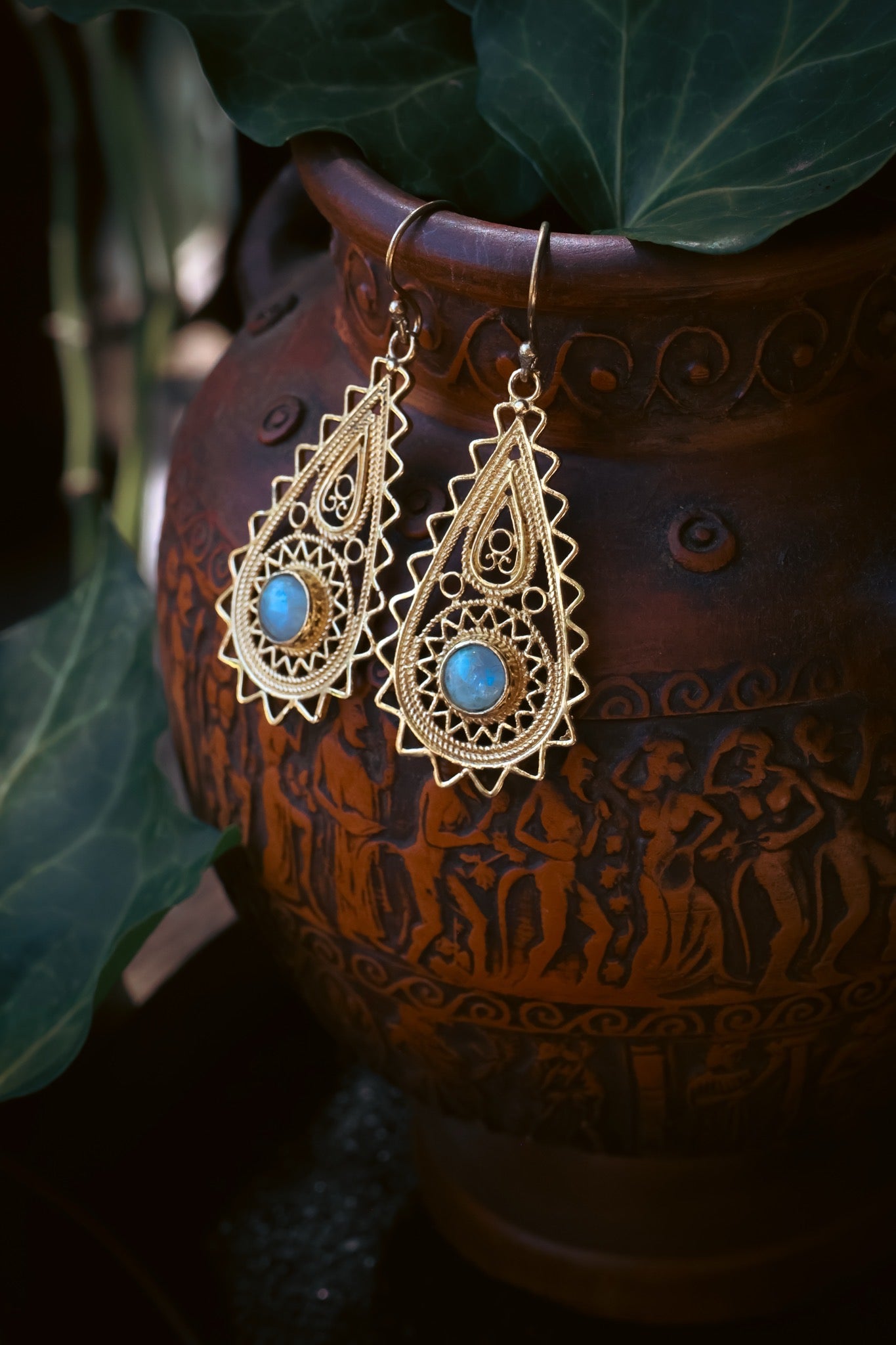 Brass Earrings - Paisley Goddess -Labradorite