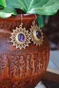 Brass Earrings - Sun Goddess Amethyst