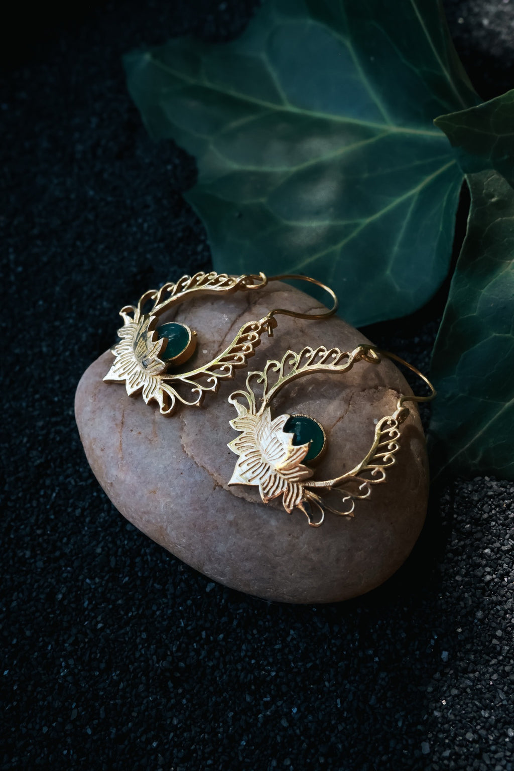 Brass Earrings -Lotus Goddess - Aventurine