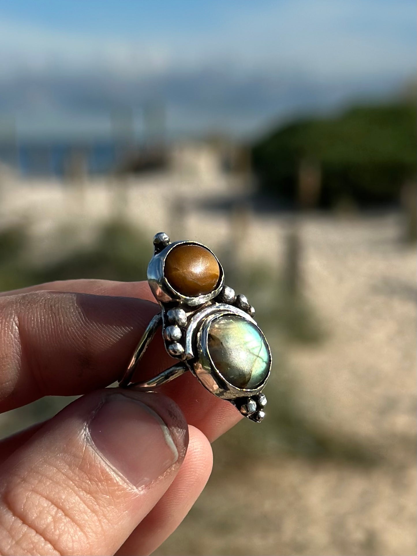 Labradorite and Tiger Eye silver ring