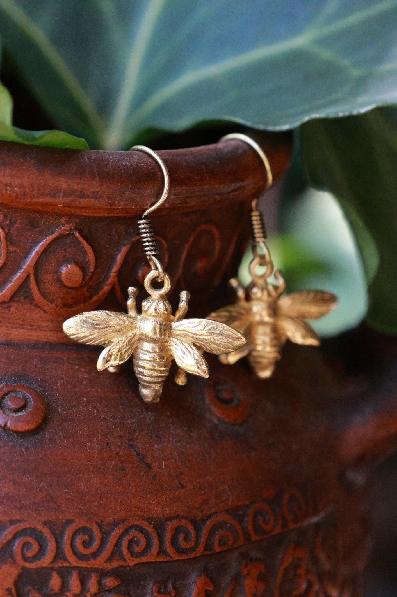 Brass Earrings - Bee