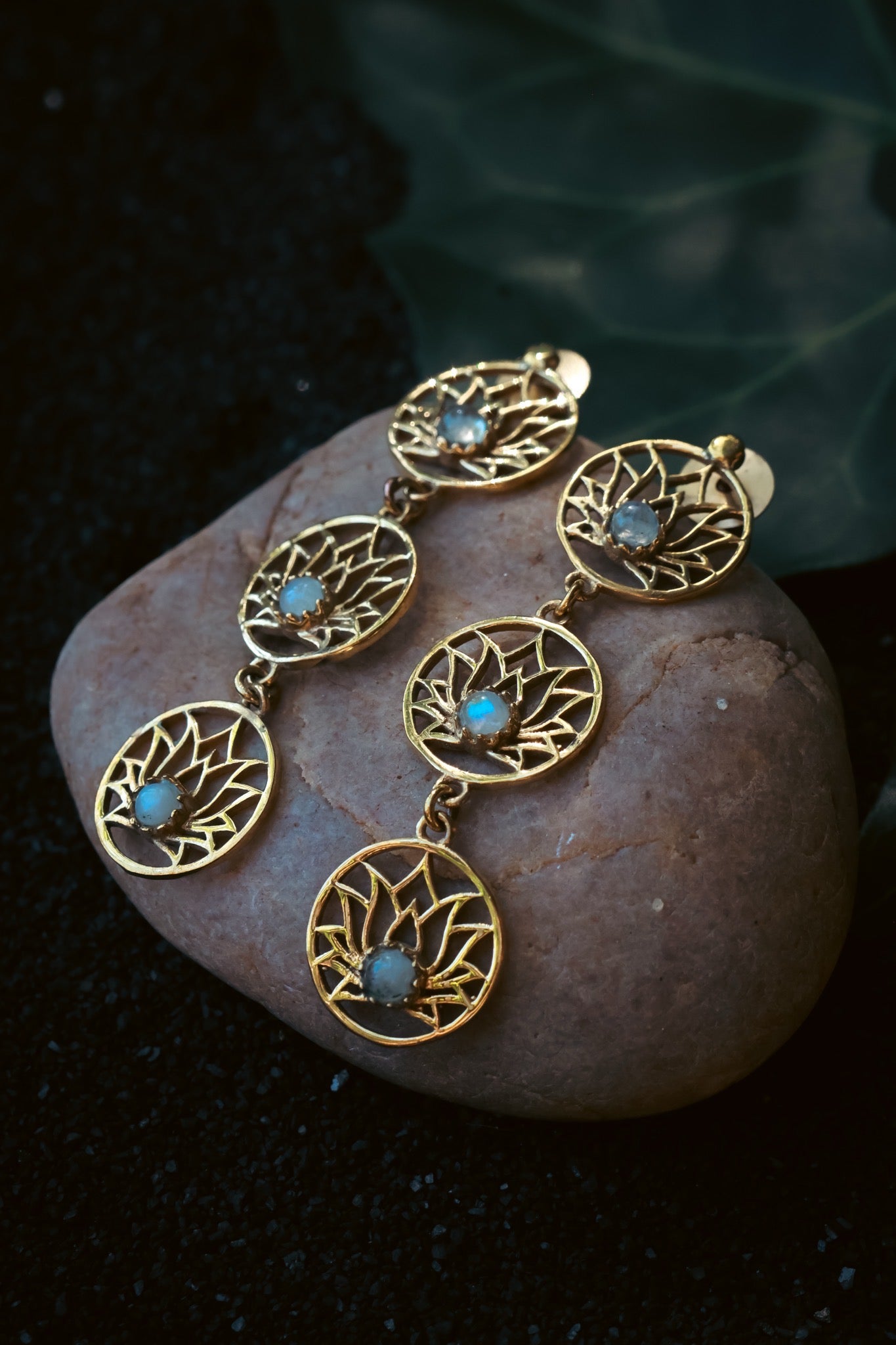 Brass Earrings -Lotus trail -Labradorite
