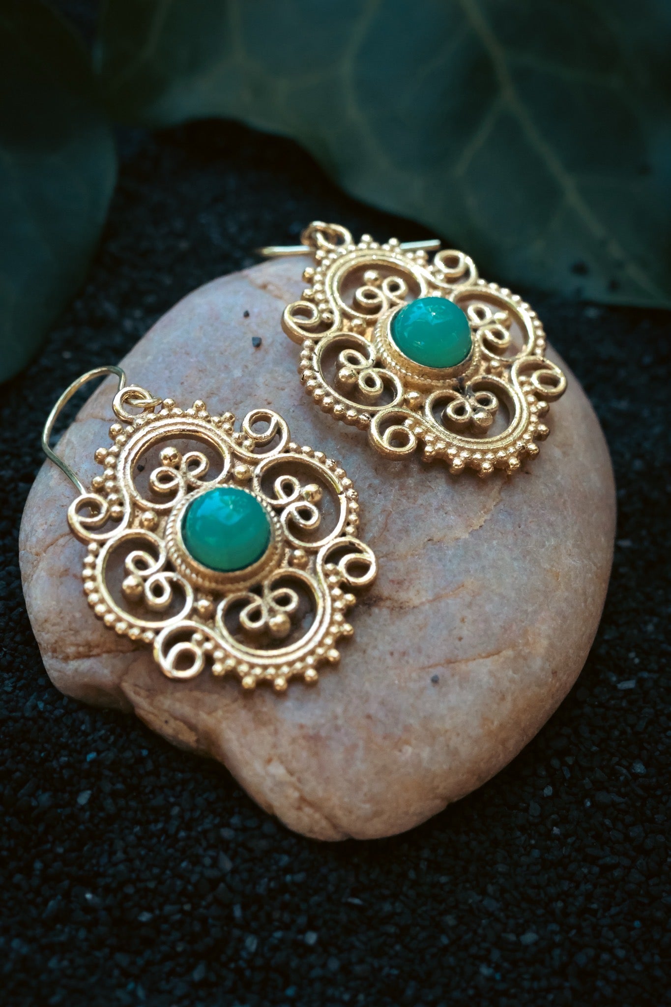 Brass Earrings -Clover - Aventurine
