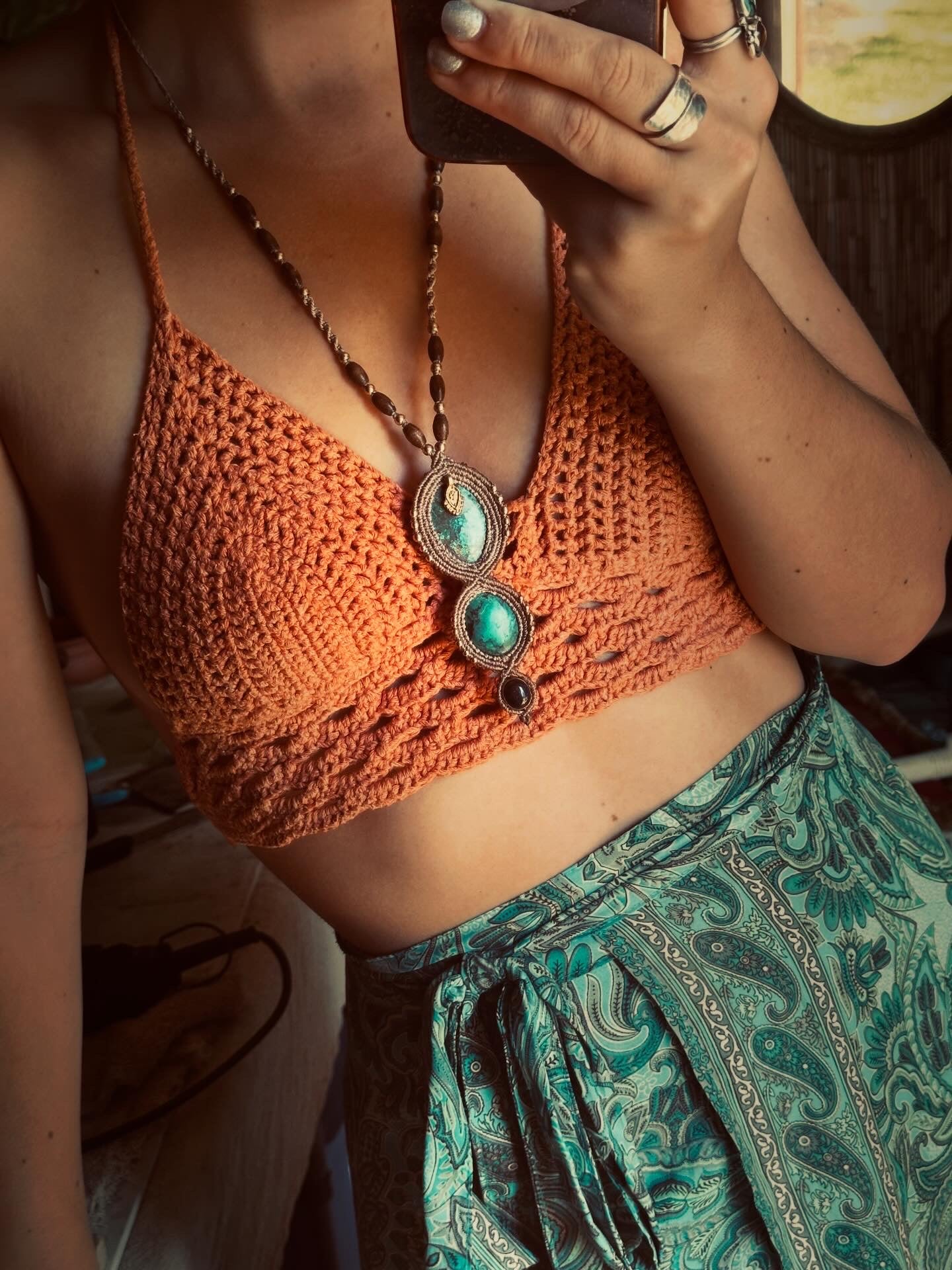 Chrysocolla Turquoise triple pendant