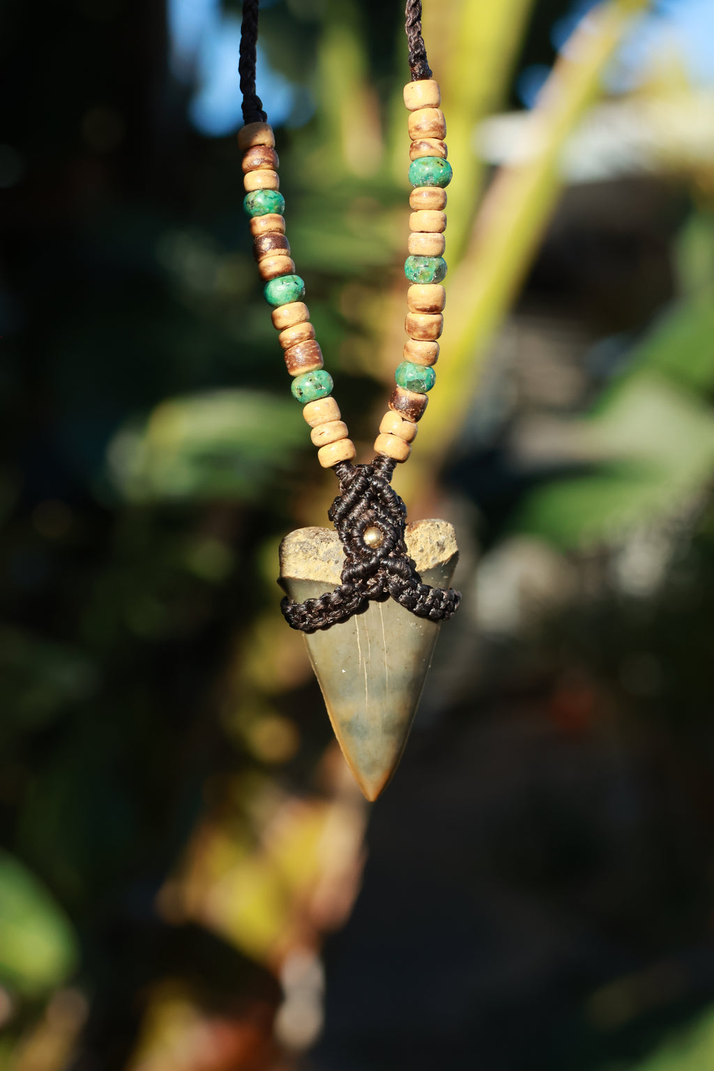 Beaded Mako shark tooth necklace