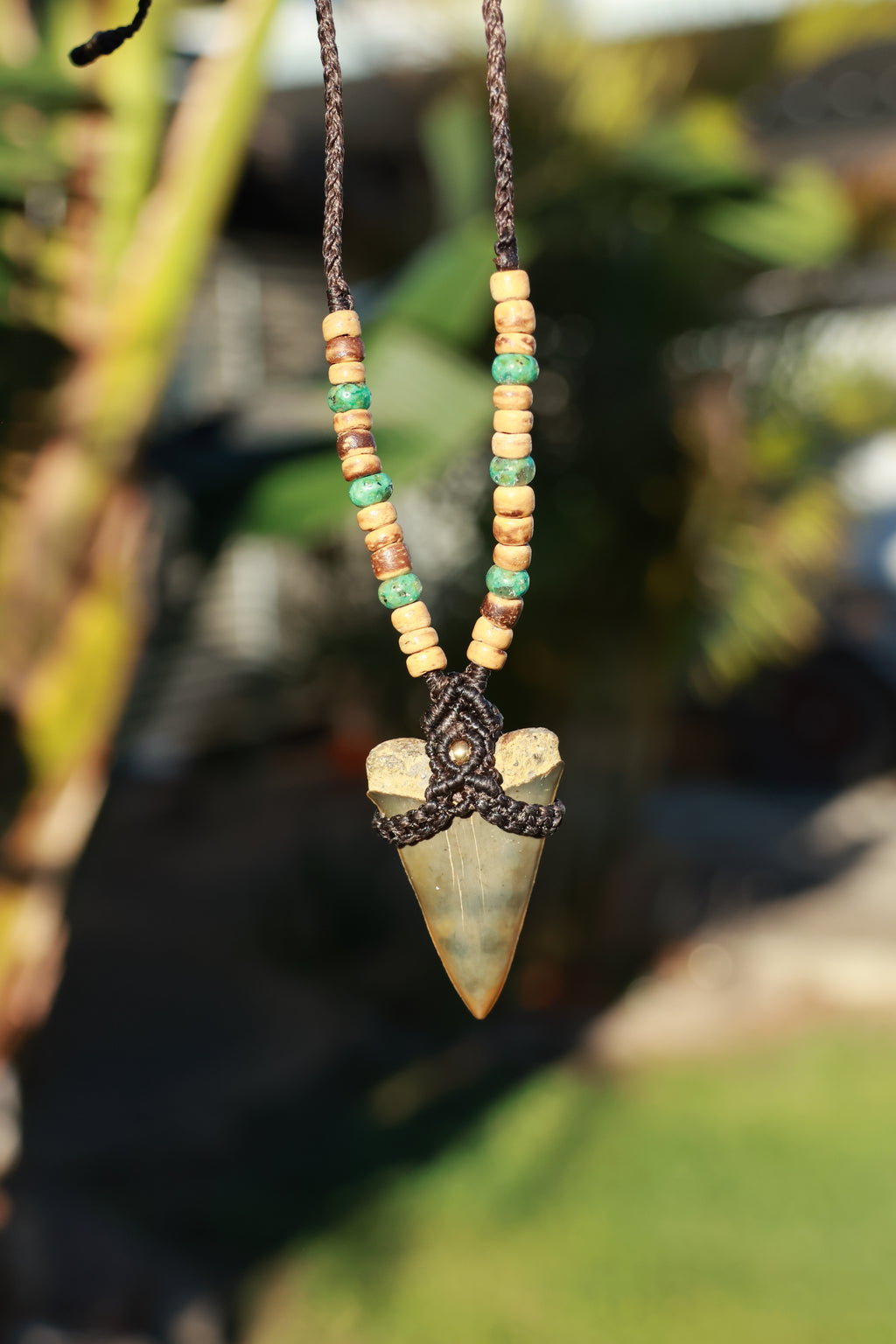 Beaded Mako shark tooth necklace