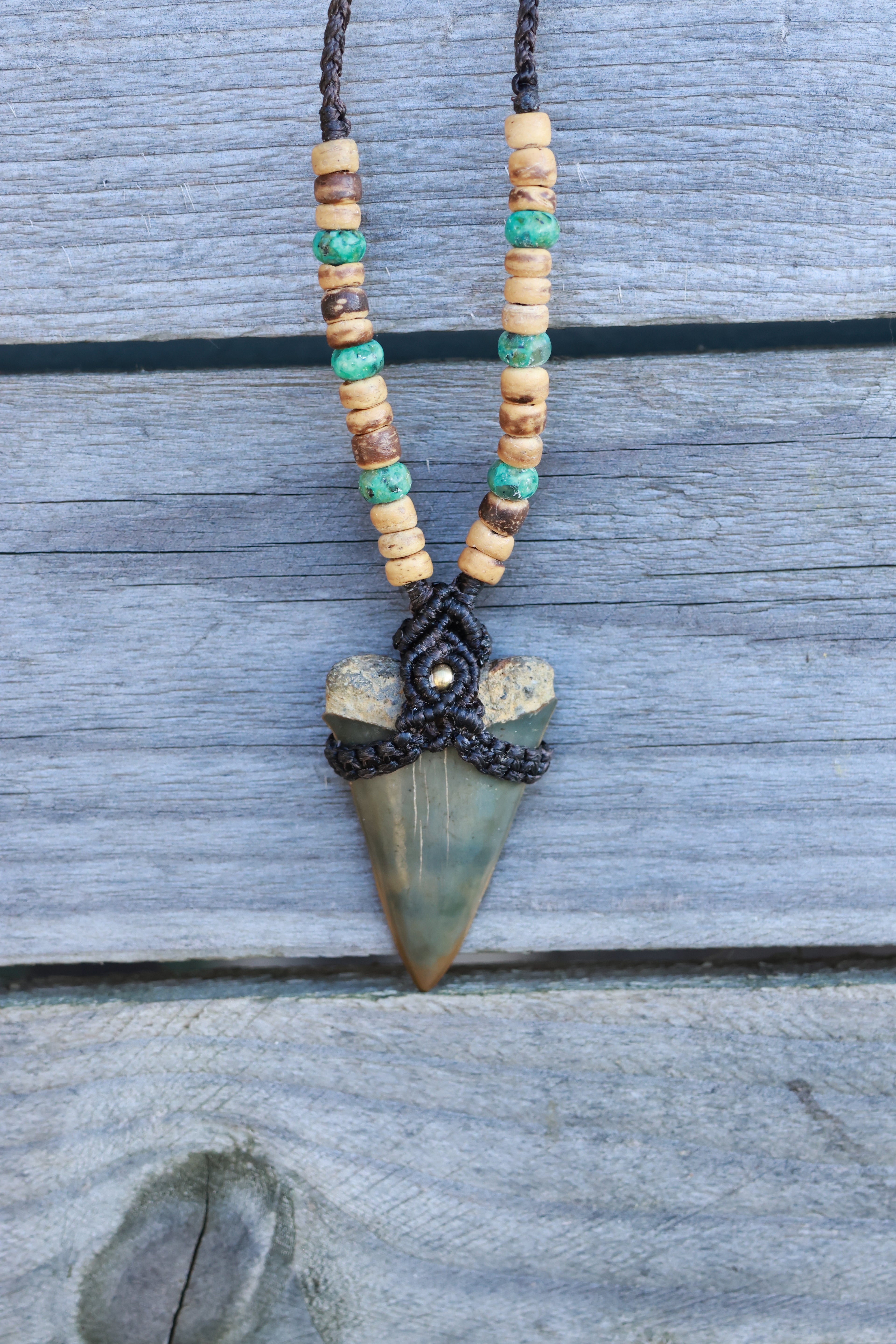 Beaded Mako shark tooth necklace