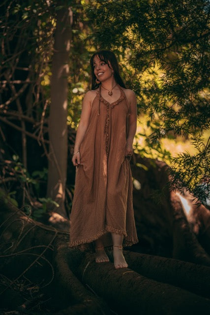Woodland Muse Maxi Dress - Light Brown
