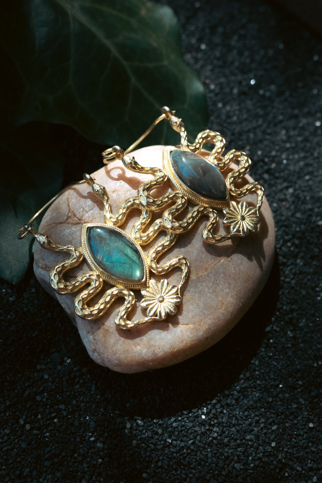 Brass Earrings - Medusa - Labradorite