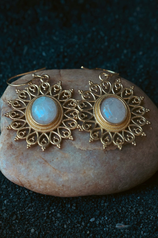 Brass Earrings - Sun Goddess Moonstone
