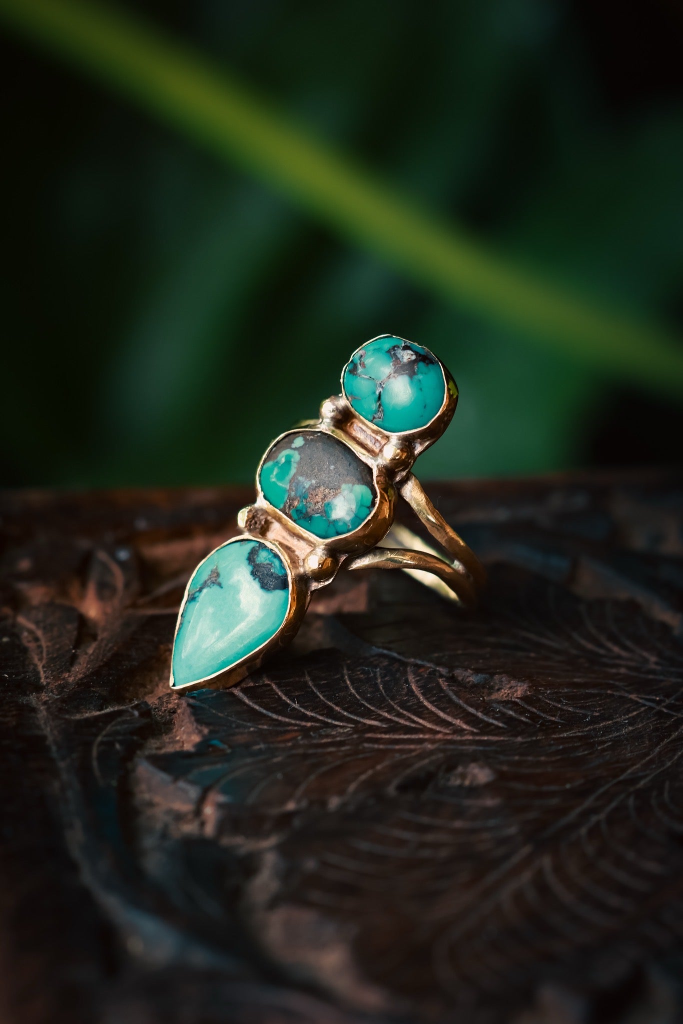 Handmade Triple turquoise ring
