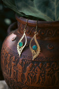 Brass Earrings - Crescent leaf - Aventurine