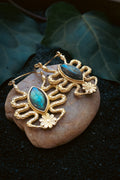 Brass Earrings - Medusa - Labradorite