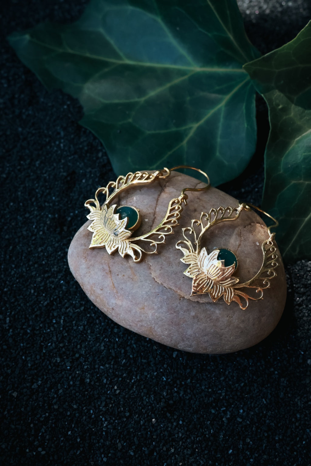 Brass Earrings -Lotus Goddess - Aventurine
