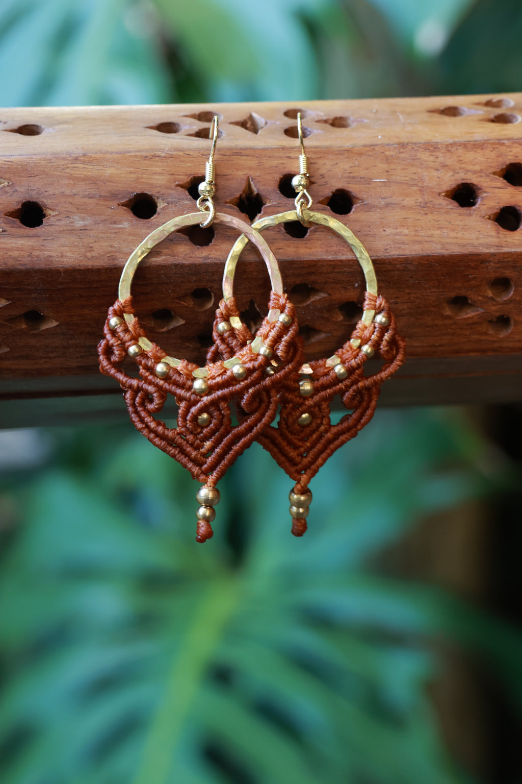 Orange brass macrame earrings