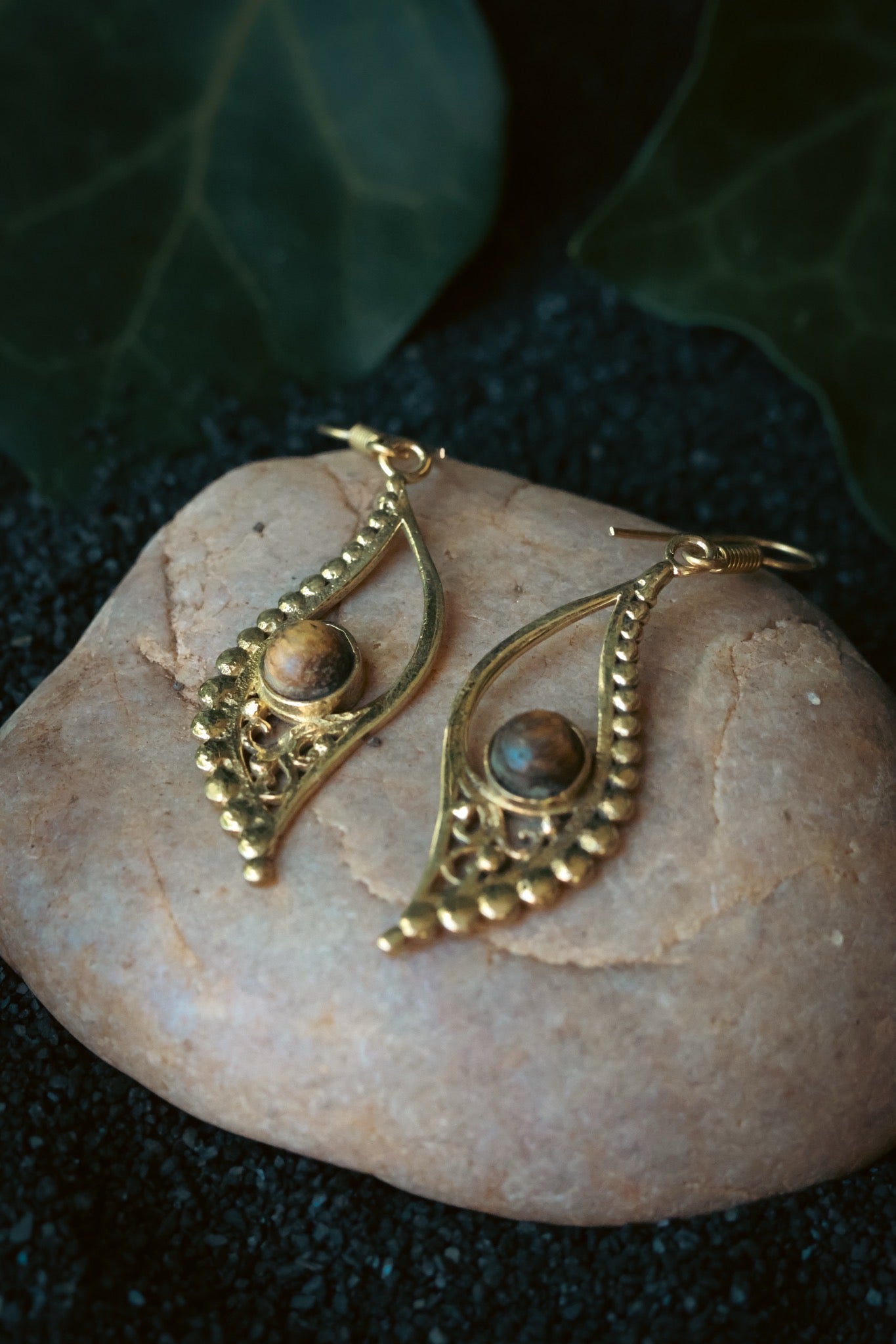 Brass Earrings - Crescent Leaf -
