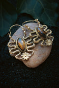 Brass Earrings - Medusa - Tiger eye