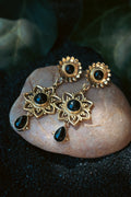 Brass Earrings - Sunflower - Onyx
