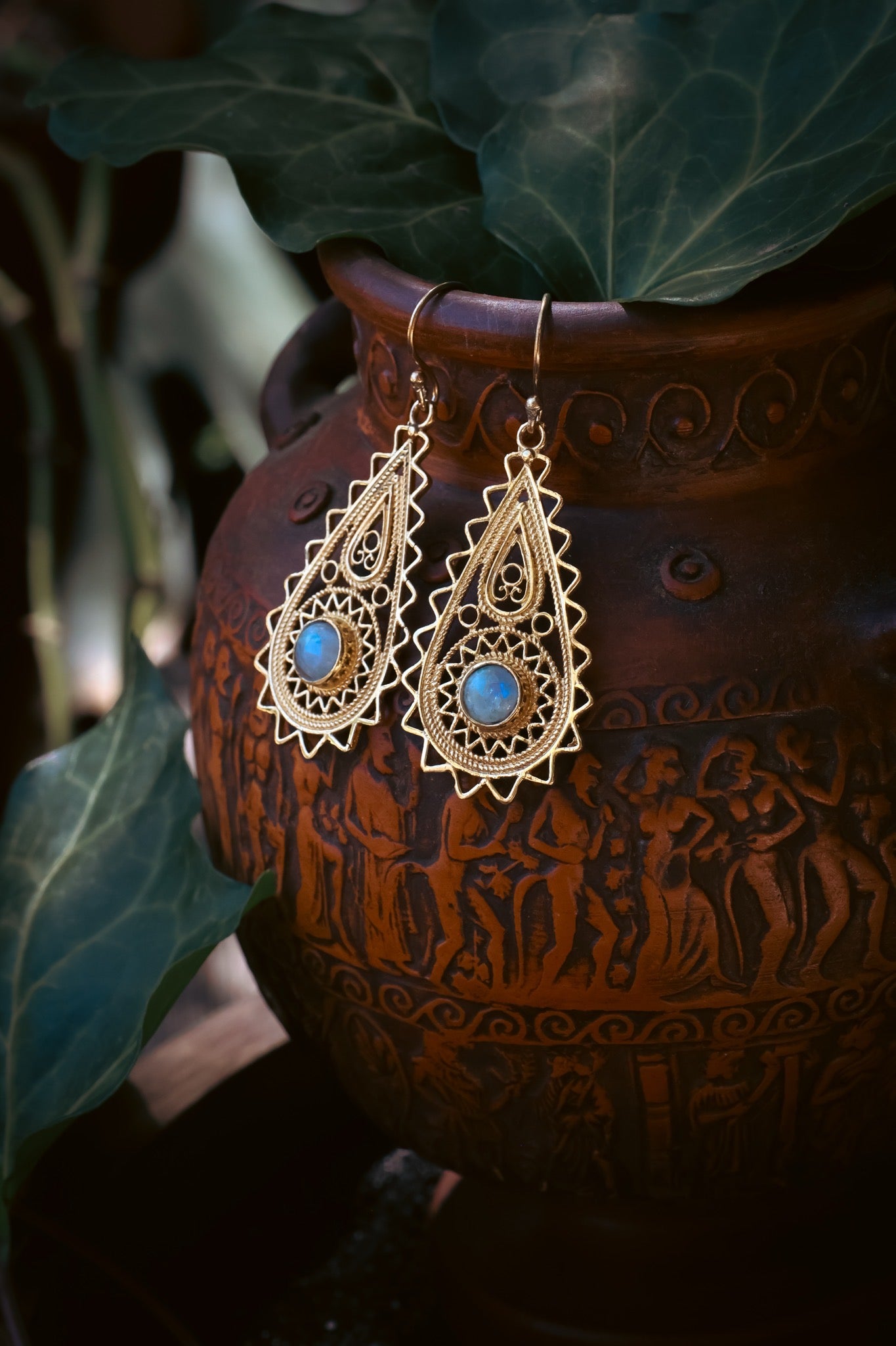 Brass Earrings - Paisley Goddess -Labradorite