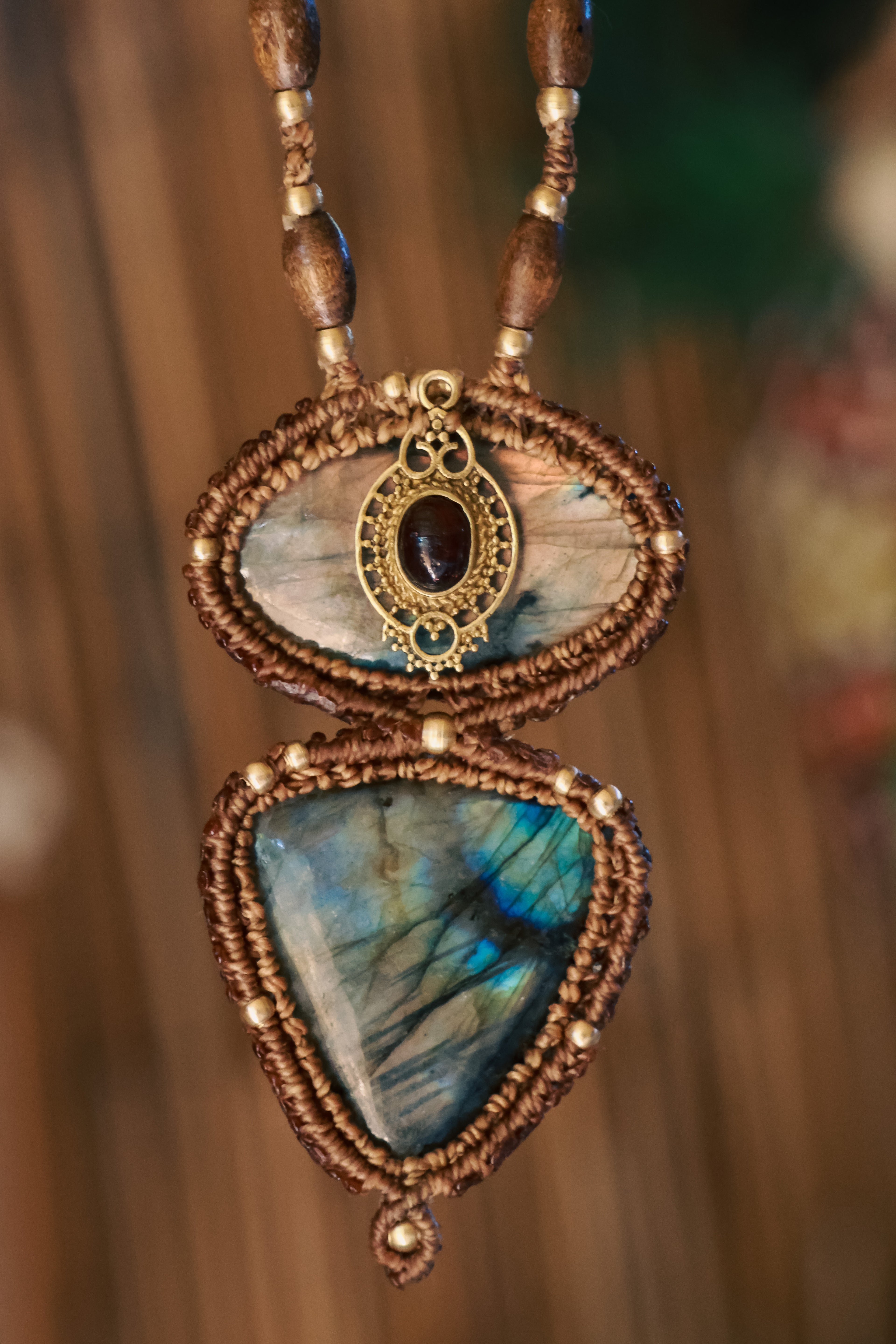 Double labradorite pendant necklace