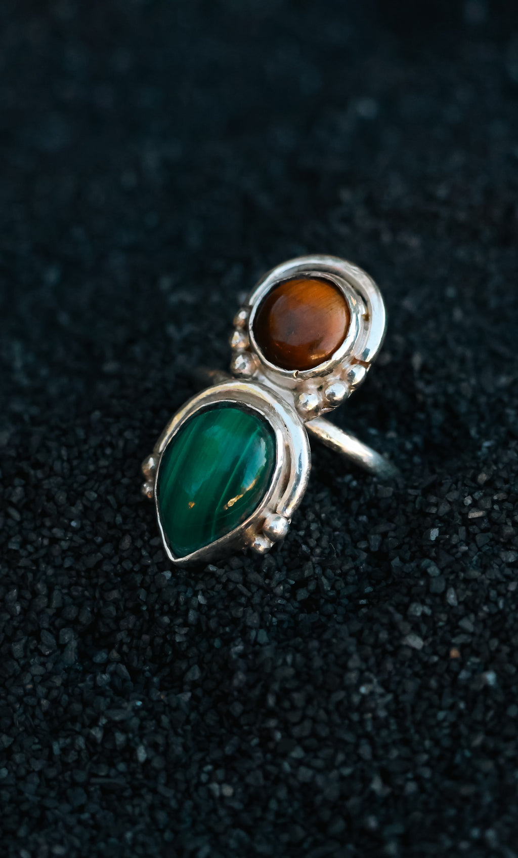 Malachite and Tiger Eye silver ring